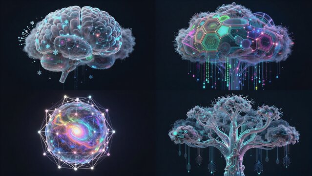 Neural network cloud computing cosmic sphere digital treefuture tech
