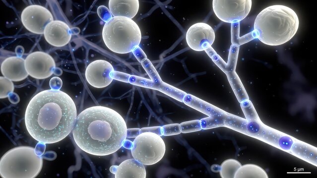 Candida Fungal Cells with Hyphae and Budding Yeast &ndash; Medical Microbiology and Infection Concept