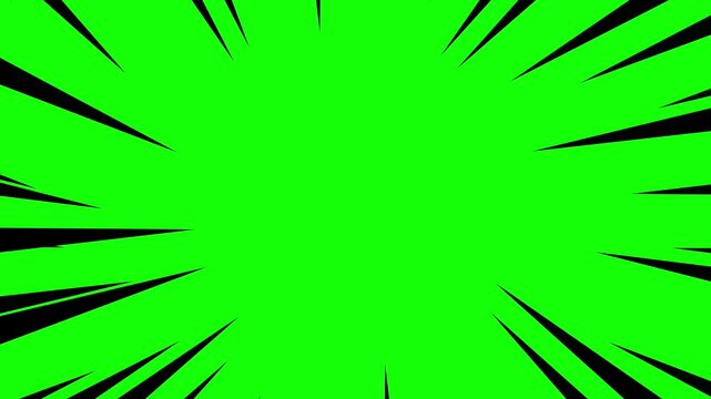 Radial speed lines black anime zoom overlay on green screen