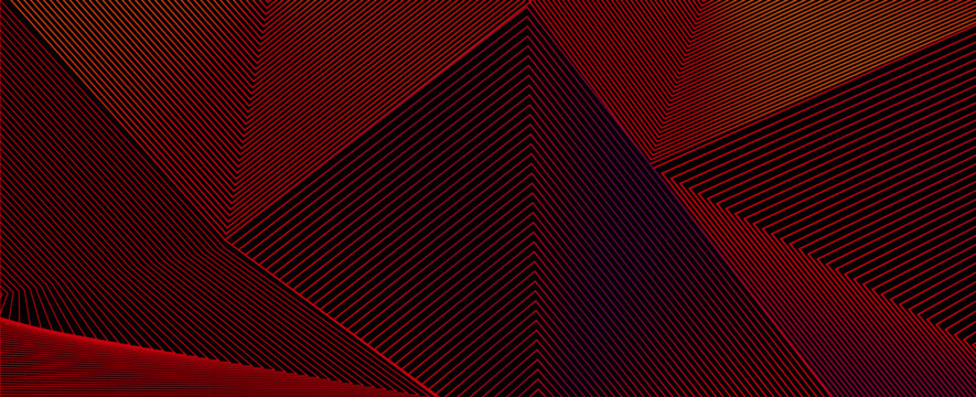 Abstract square black and red pattern of lines on dark background. Vector graphic illustration.