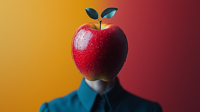 Unique artistic portrayal of a person with an apple as a head