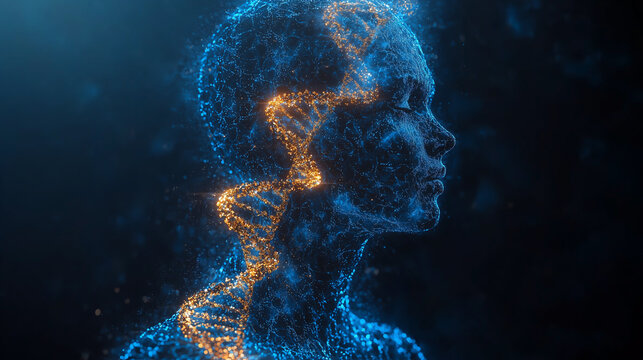 Light and shadows reveal DNA structure in a conceptual human silhouette