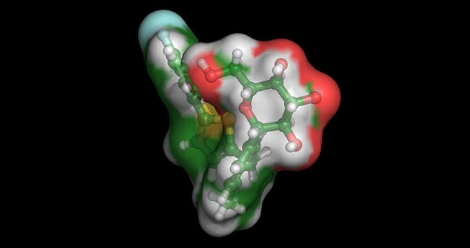 Canagliflozin, drug/SGLT2 inhibitor for type 2 diabetes and kidney disease, 3D molecule spinning, 4K