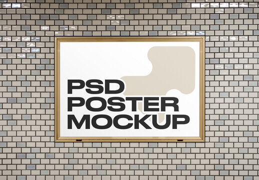 Billboard on Tiles Wall Mockup