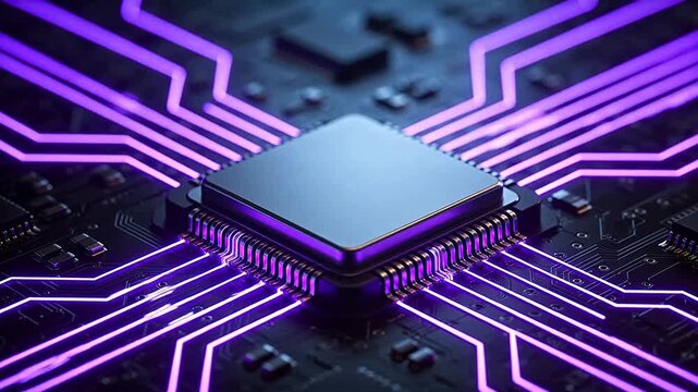 Microchip with glowing circuit lines
