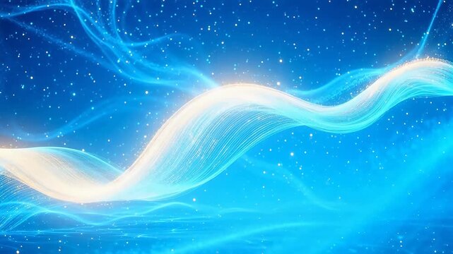 星空に広がる青く輝く波が,自然界の壮大なスケールを強調している。