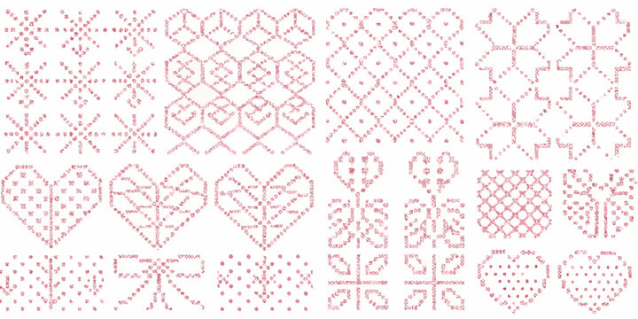 pink heart patterns and shapes decorative embroidery style