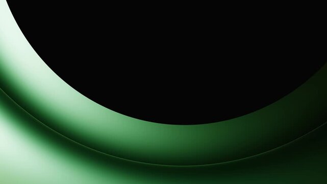 Green 3D curved torus segment sweeping gracefully through a minimalist black environment with metallic emerald gradients and futuristic luxury aesthetic