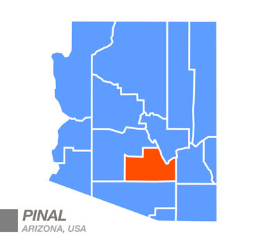 Arizona State Map with Highlighted Pinal County Orange Color Vector Illustration