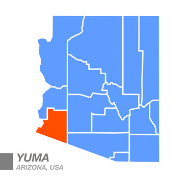 Arizona State Map with Highlighted Yuma County Orange Color Vector Illustration