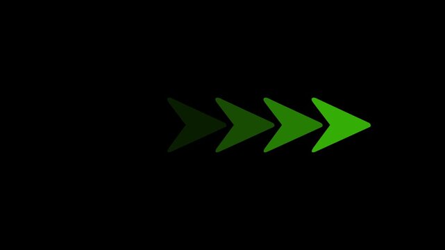 Series of green arrows moving forward motion direction progress movement next motion direction progress movement next