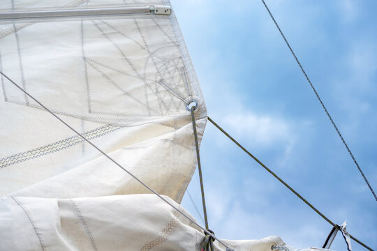Yachting details. Rope lockers, standing and running rigging on a sailing Ship.