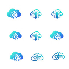 Obraz premium Innovative cloud computing technology icons featuring smart data integration and automation