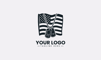 Obraz premium An american memorial dog tag with flag is represented in minimalist black vector logo style