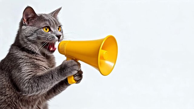 Gray cat with yellow megaphone