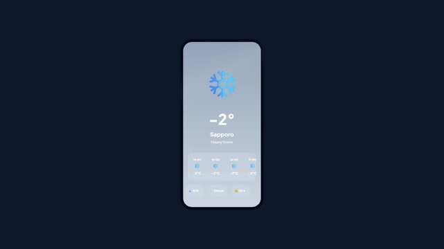 Snowy Weather Forecast App UI, Local Weather Conditions Dashboard, Meteorological Mobile Interface, Modern Minimalist Design