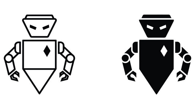 Robot character with diamond chest emblem vector icon set