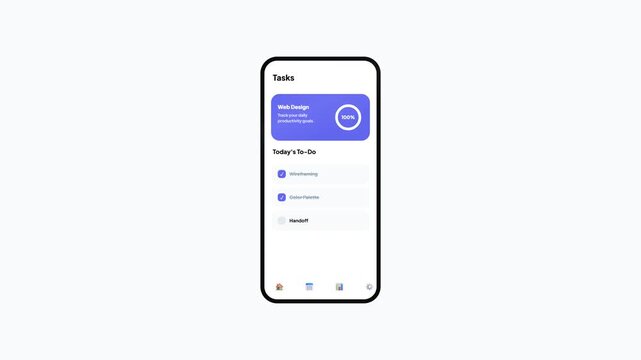 Project Management Mobile App Interface Animation Showing Web Design Wireframing and Handoff Task List Checklist Progress Dashboard