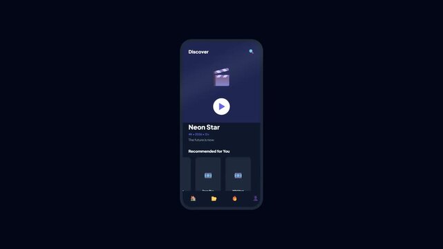 Video Streaming Entertainment Mobile App Interface Animation Showing Sci-Fi SciFi Movie Title Play Page with Recommendations