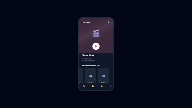 Video Streaming Entertainment Mobile App Interface Animation Showing Romance Movie Title Play Page with Recommendations