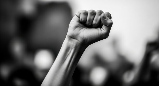Fist raised in protest or solidarity
