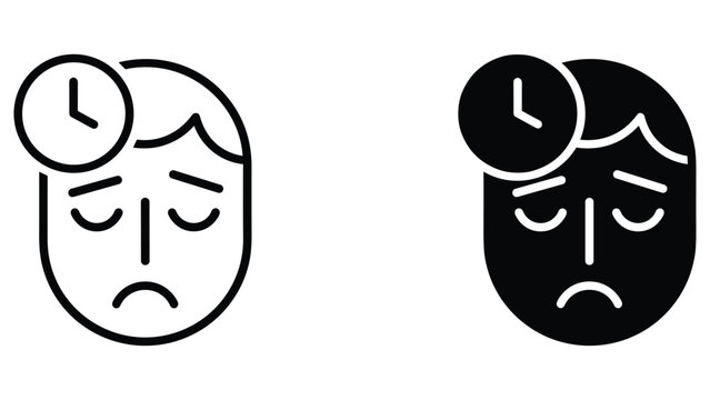 Person with clock face on head icon representing deadline and time stress