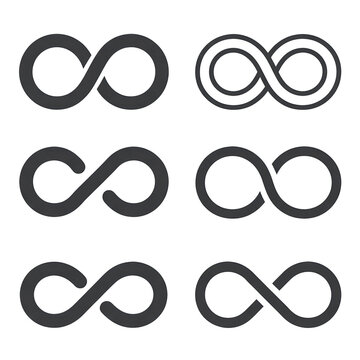 Set of infinity symbols, vector icons of endless loops