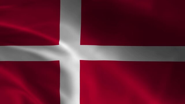 waving flag of Denmark close up background loop 4k resolution danish national symbol Dannebrog red fabric texture Scandinavian nation banner Nordic cross design seamless looping motion graphics footag