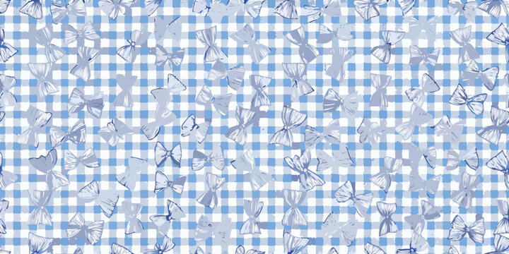 blue ribbon bows and gingham check pattern