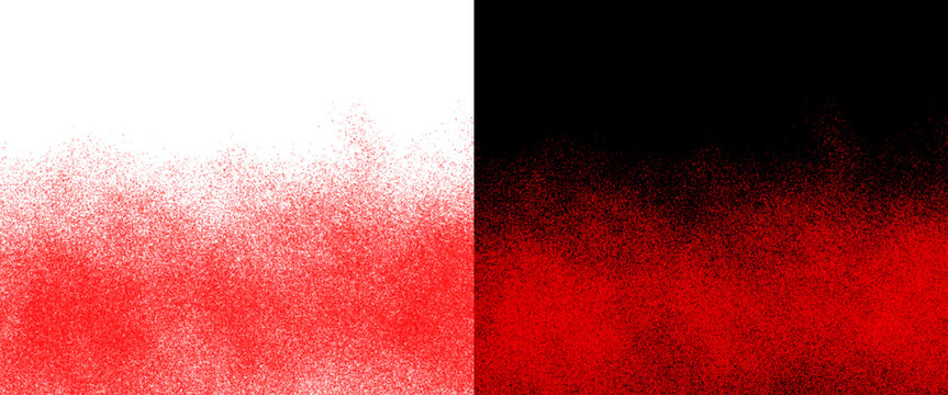 Red spray paint texture on black and white background, crimson aerosol mist effect, vibrant red paint splatter and grainy airbrush strokes