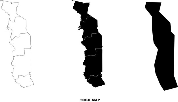 Black outline map of Togo country outline vector illustration
