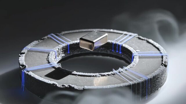 Meissner effect levitating neodymium magnet above liquid nitrogen cooled YBCO superconductor with visible field expulsion physics