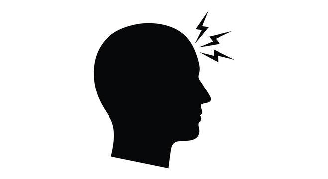Human head profile with lightning bolt symbol above black silhouette