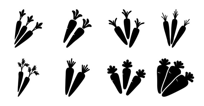 Black carrot vegetable bundle vector icons - Set of stylish black carrot icons in various poses and bundles, perfect for food, health, or grocery-related vector graphics.