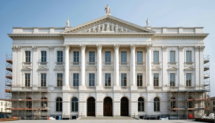 Obraz premium White Neoclassical Building with Columns under Construction
