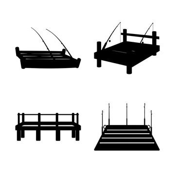 Modern minimalist dock and deck silhouettes set - Four clean black silhouettes of docks and decks in minimalist style, perfect for modern design or travel themes.
