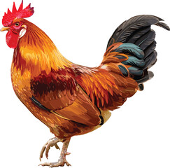 Realistic colorful rooster vector illustration with detailed feathers for farm animal poultry and rural agriculture design © Prodip