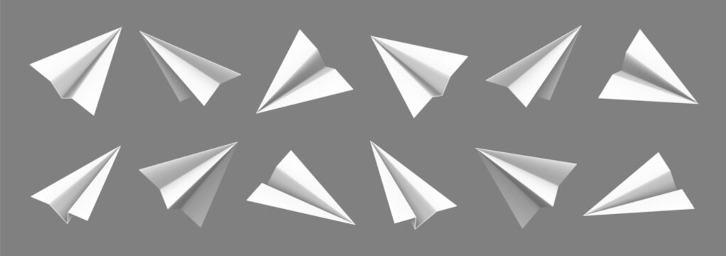 Vector illustration of different flying paper airplanes or aeroplanes related to aviation and travel, origami and toys, business concepts. Symbol for website or app UI, logo design, illustration
