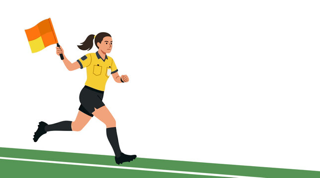 Female Soccer Assistant Referee Running with Flag