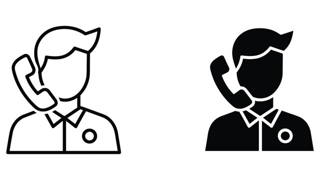 Customer support representative icon set in outline and solid black flat style