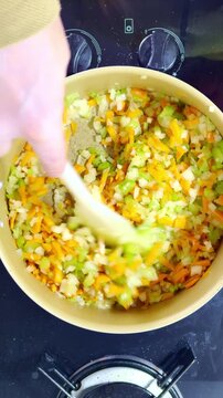Cooking Vegetables for a Lasagna, Homemade cooking.