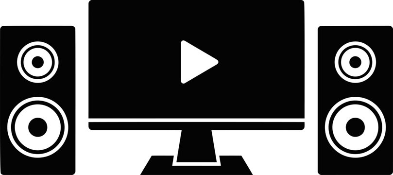 Computer monitor with speakers on stand icon