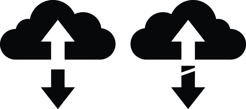 Cloud data transfer icons for upload and download processes