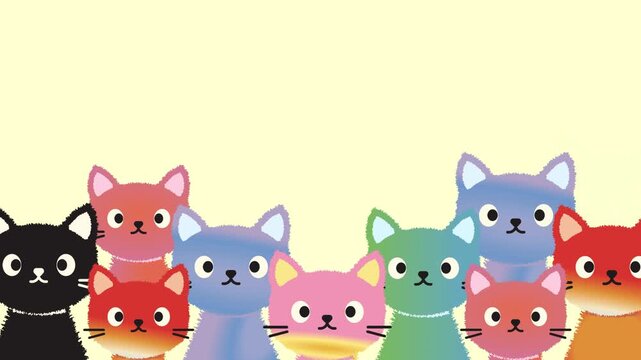 4k footage animation of Cat. Cartoon cat characters loop animation. Different cat`s color. Flat color simple style design