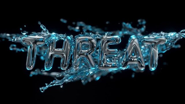 Words in Liquid Form Spell out Threat in a Dark Setting With City Skyline Generative AI
