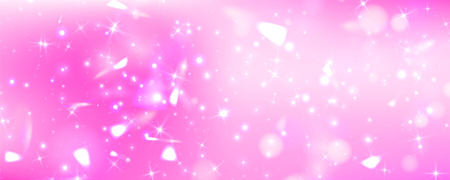 Shimmering light in fantasy princess theme with purple and pink accents and glitter shapes. Vector illustration.
