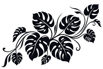 Elegant Black Monstera Tropical Leaf Silhouette Ornament © Zainatun