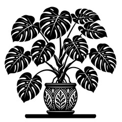 Potted monstera plant silhouette with large leaves and ornate pot © Zainatun
