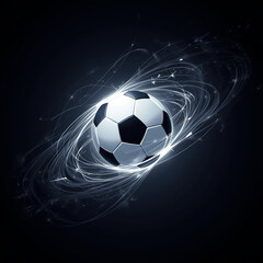 Fototapeta premium Futuristic Soccer Ball in Space with Neon Energy Swirls and Dark Background