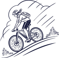 Fototapeta premium cycling activity icon, outdoor lifestyle vector line art, white background